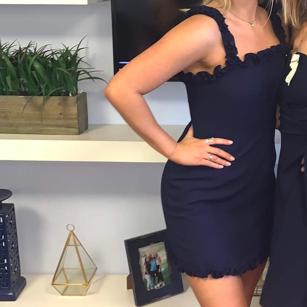 Revolve Navy Ruffled Dress - Picture 6 of 7